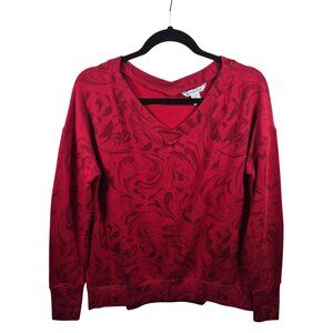 Athleta Sweatshirt Womens S Red Pullover Long Sleeve V Neck Thumbholes